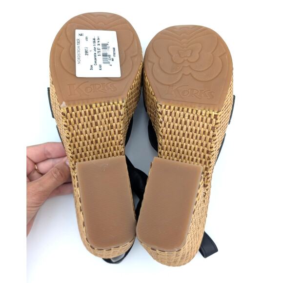 Korks Dee Wedge Platform Block Heel Sandals Women's Black/Tan Size US11 EU42 - Picture 7 of 12